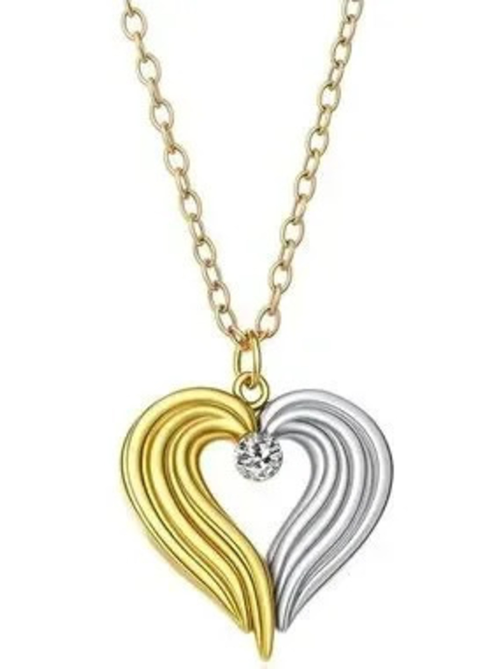 Anthropologie Two-Tone Gold and Silver Heart Pendant Necklace with Crystal